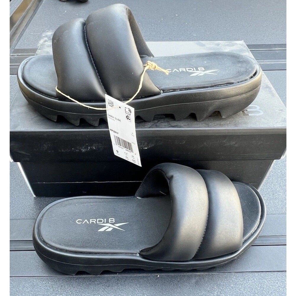 Reebok Cardi B Slide Sandals HP2217 Black Women's Size 9